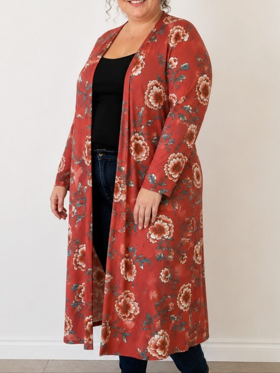Lily Morgan Sweaters - Lily Morgan Floral Duster Cardigan Kimono – Size 2X – Boho Longline Layering